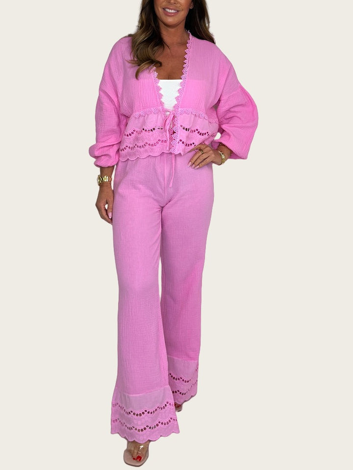 Women Two-Piece Set with Crochet Accents and Chic Loose Fit