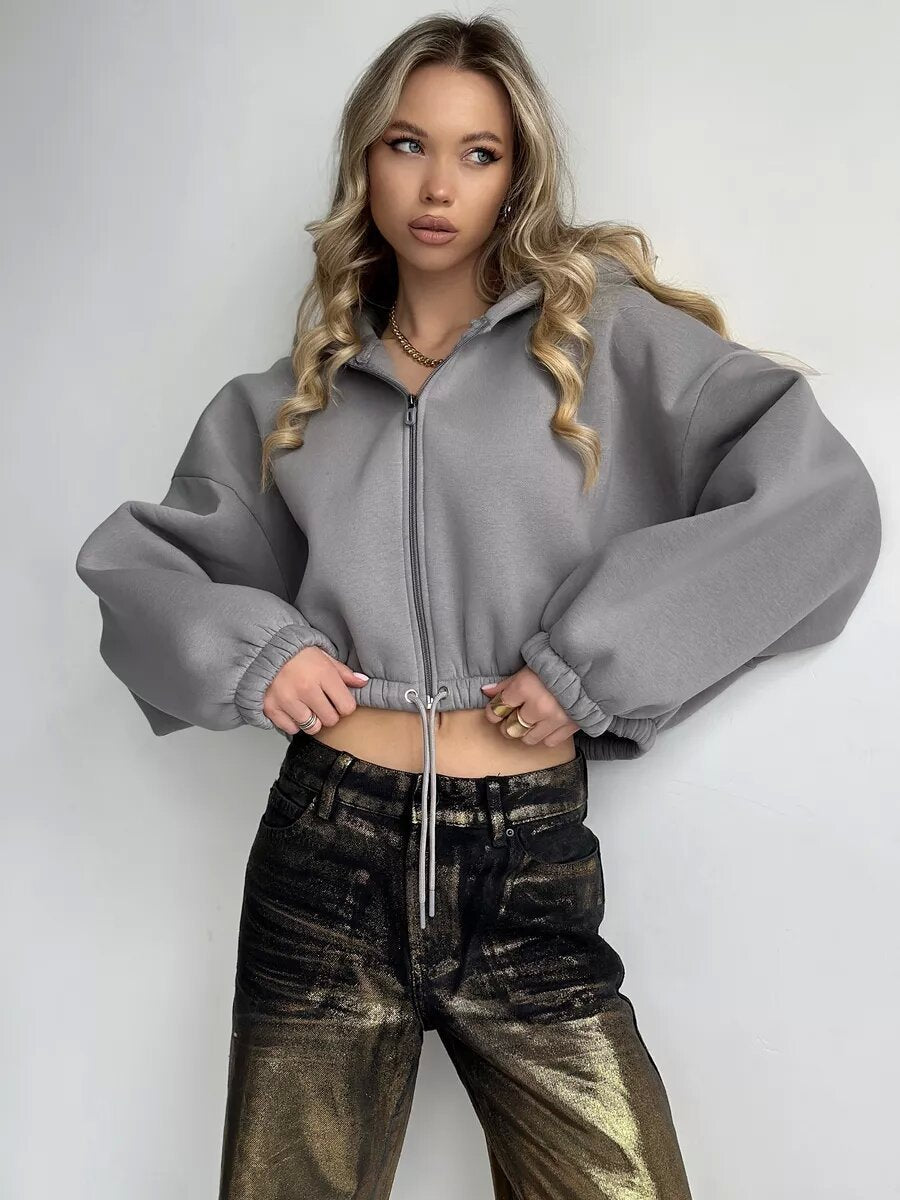 Ladies cropped hoodie with voluminous sleeves Lune London