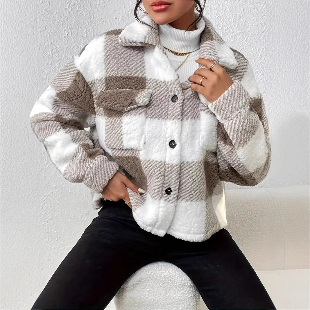 Ladies Cozy Checked Stylish Jacket