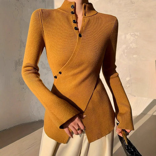 Femme Chic Tricot Haut avec Détails de Bouton Polyvalents Chic & Stil