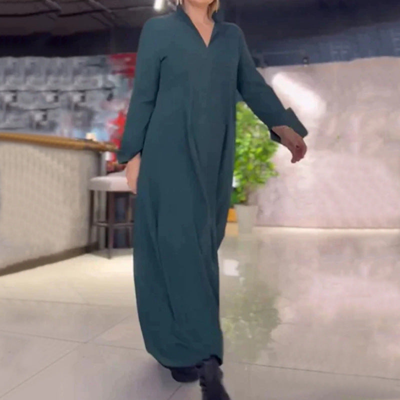Casual maxi dress for women with a modern shirt design and practical side pockets Lune London