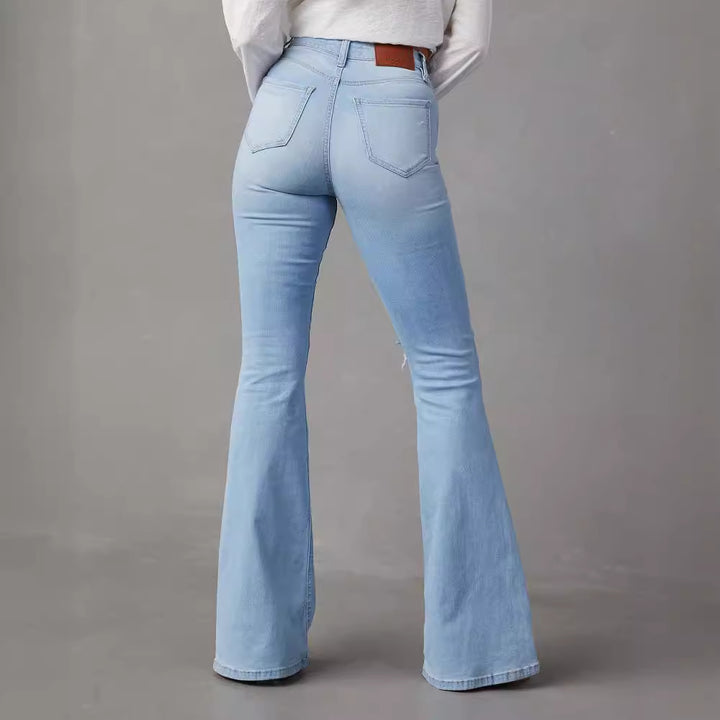 Women Flared Jeans with trendy Destroyed details and high waistband Lune London