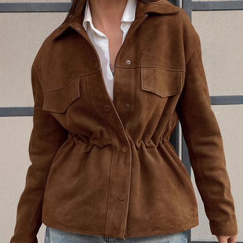 Relaxed suede jacket for women with drawstring waist and practical pockets Amarae