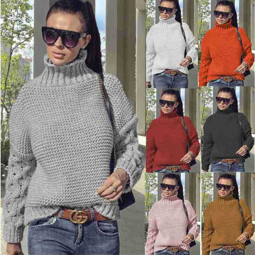 Ladies stylish turtleneck sweater with knit pattern Amarae