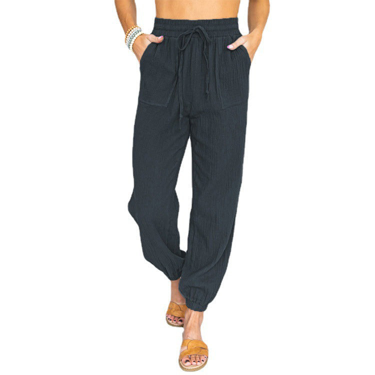 Light leisure pants for women with elastic waistband and side pockets Lune London