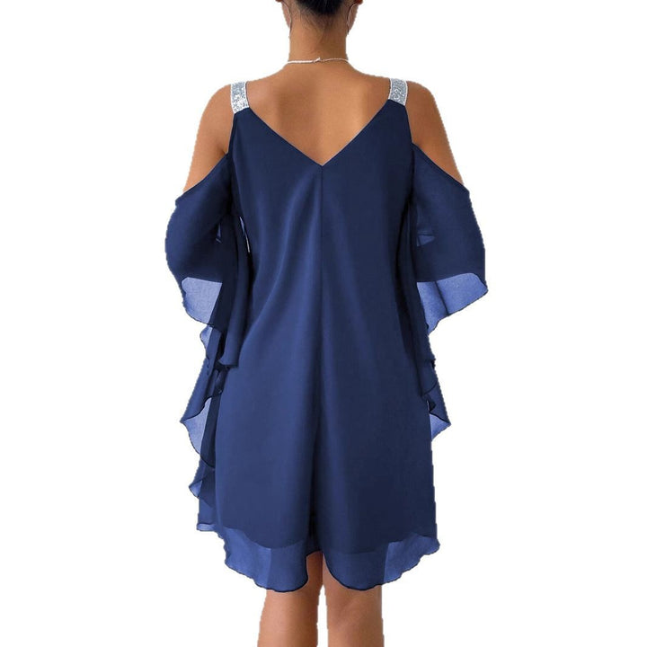 Chiffon off-the-shoulder dress for women with sparkling straps Lune London