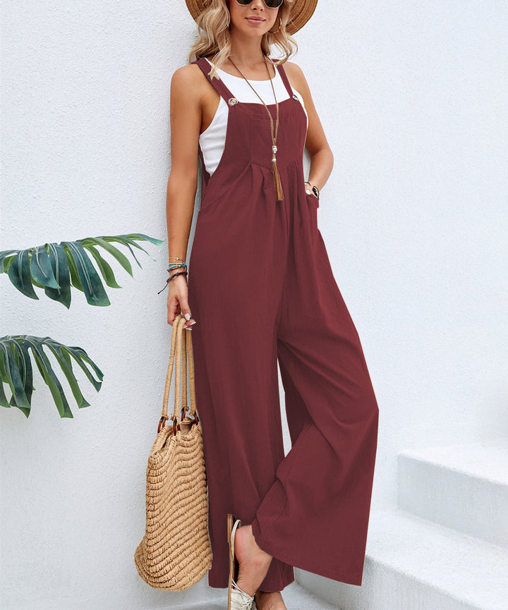 Ladies Casual Jumpsuit with Wide Leg and Adjustable Straps Lune London