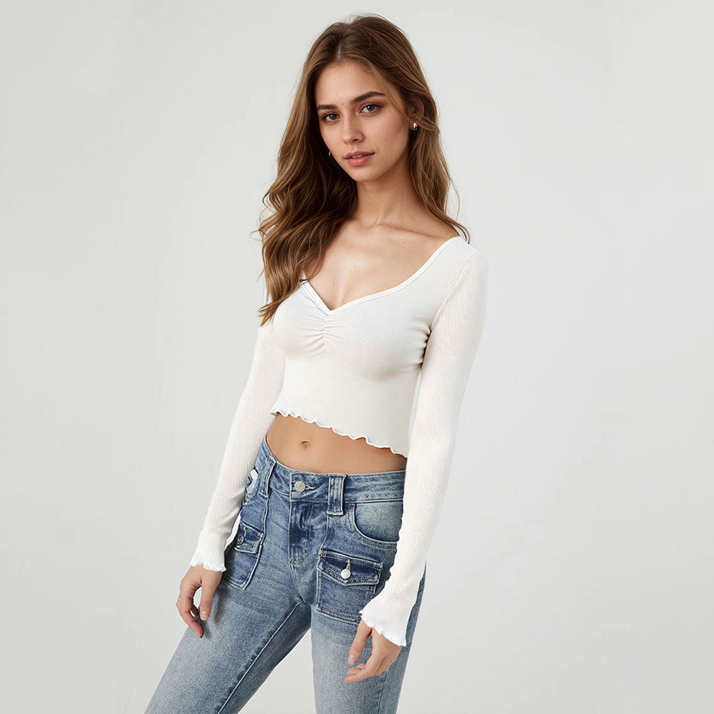 Chemise à manches longues cropped pour femmes avec ourlet volant joueur Chic & Stil