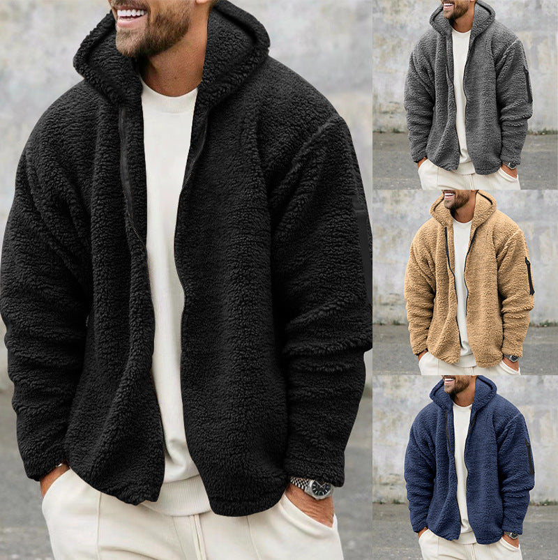 Cozy fleece jacket for men with hood and practical zippers Lune London