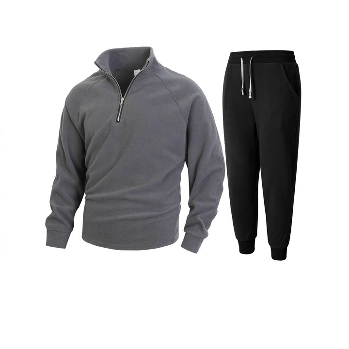 Men's fleece top with modern high collar and chic sporty joggers