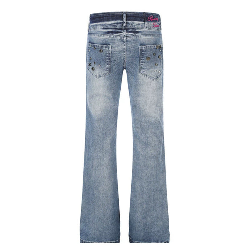 Women's High-Waist Flared Jeans with Wide Leg, Double Button and Stud Detail Amarae