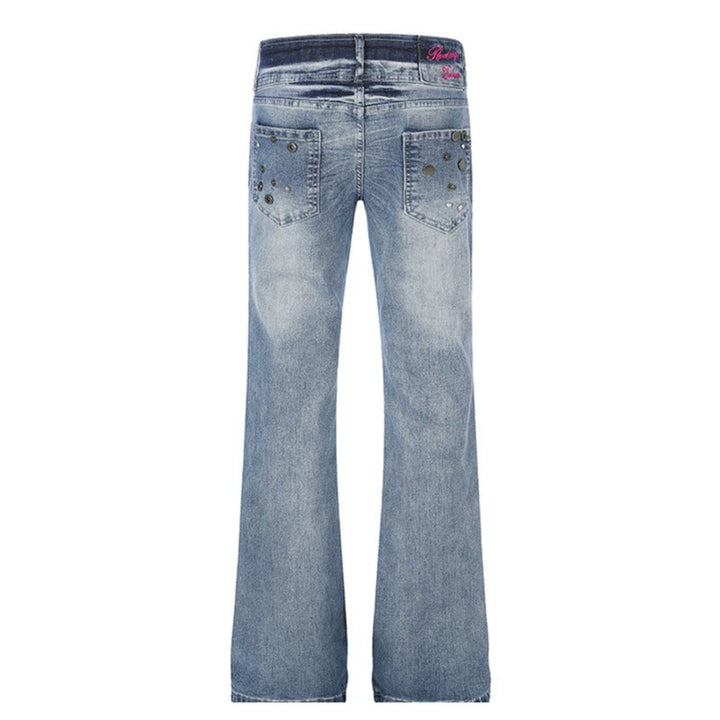 Women's High-Waist Flared Jeans with Wide Leg, Double Button and Stud Detail Amarae