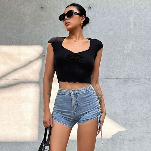 Short top for women with elastic gathers and trendy V-neck Chic & Stil