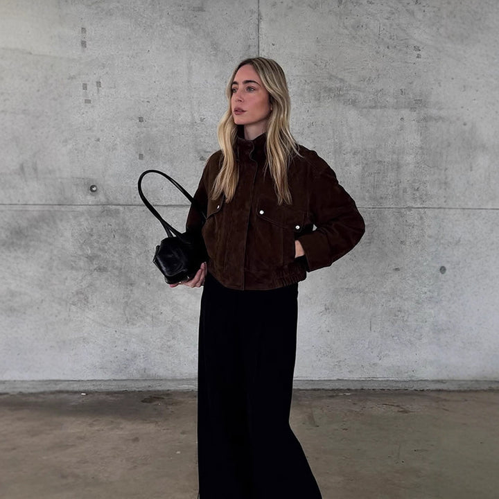 Women's short jacket made of suede leather with patch pockets Amarae