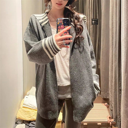 Cardigan décontracté à la mode pour femmes avec des poignets de manches rayés Chic & Stil