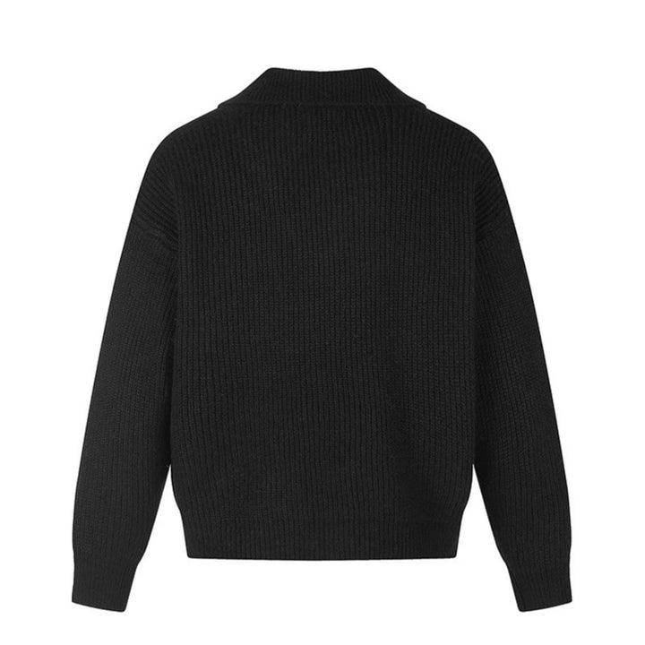 Ladies oversized cardigan with asymmetrical button placket and shirt collar Amarae