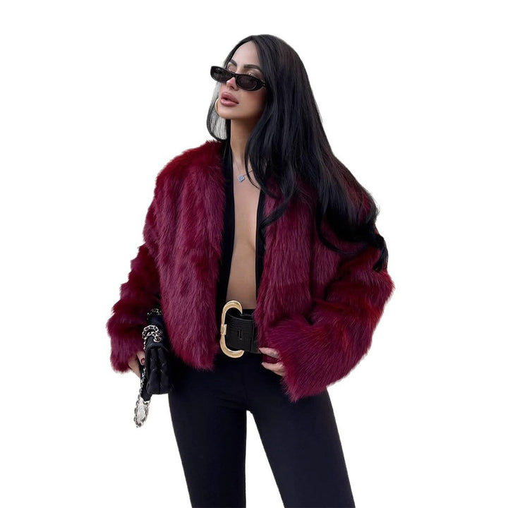 Women's short-cut boxy faux fur bomber with voluminous shawl collar Amarae