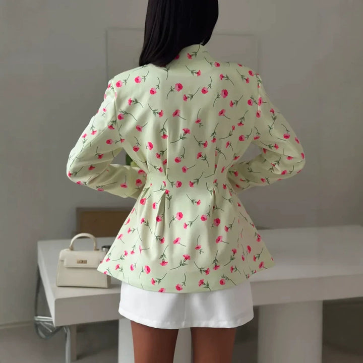 Women's fitted blazer with peplum, decorative buttons and floral pattern Amarae