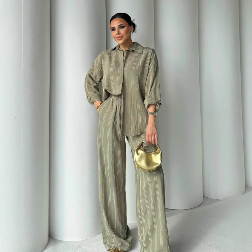 Striped lounge set for women with wide pants and loose blouse Lune London