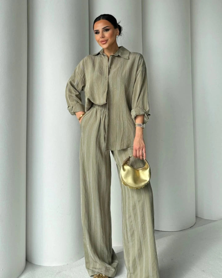 Striped lounge set for women with wide pants and loose blouse Lune London