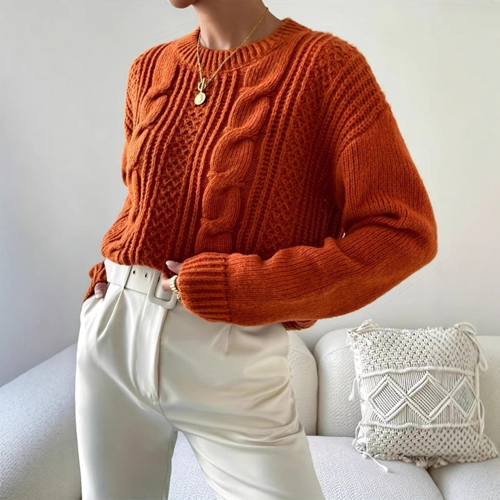Women thick knit sweater with twisted pattern and wide sleeves Lune London