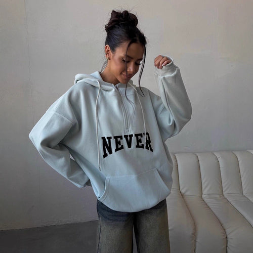 Ladies oversized hoodie with zip and statement print Amarae