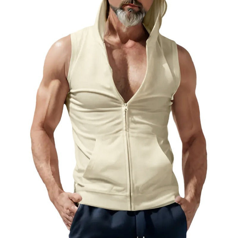 Men's Sleeveless Zip Hoodie with Deep V Neck and Breathable Material Lune London
