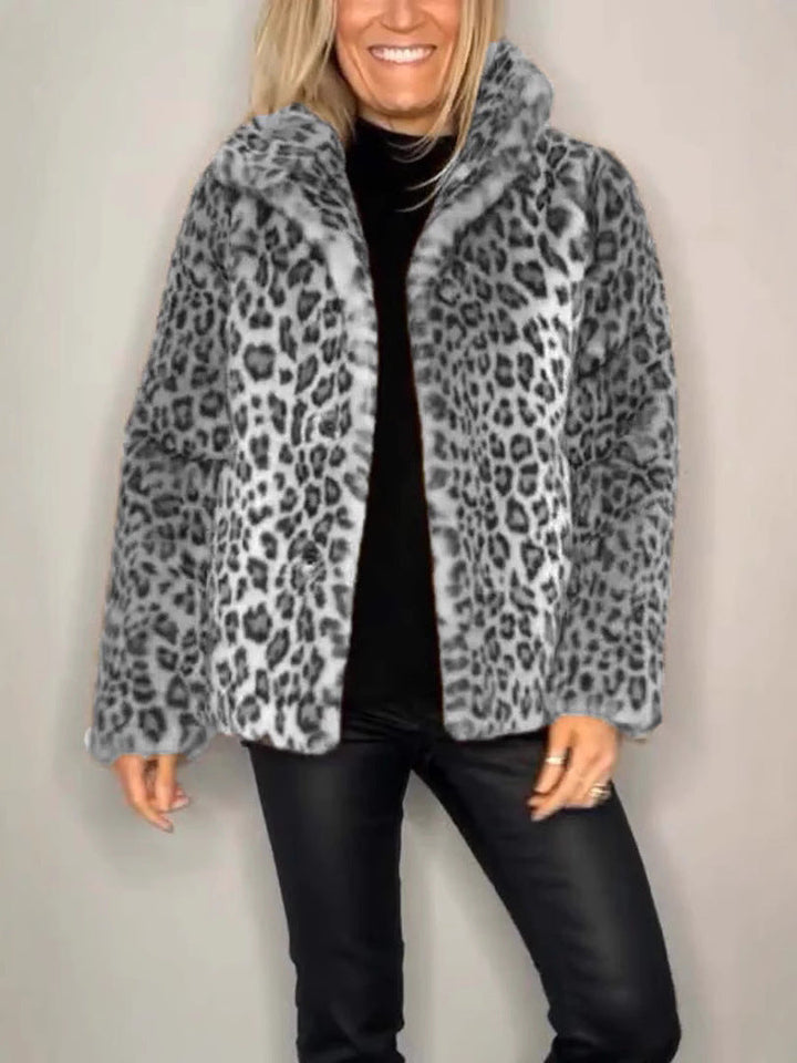 Lune London | Coat Faux Fur Oversized Fit Notched Collar Leopard Print