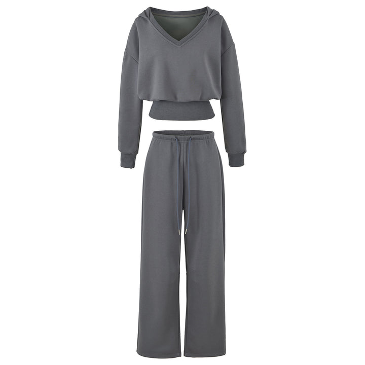 Women's Comfort Lounge Set with Short V Hooded Sweatshirt and High-Cut Wide-Leg Joggers Amarae