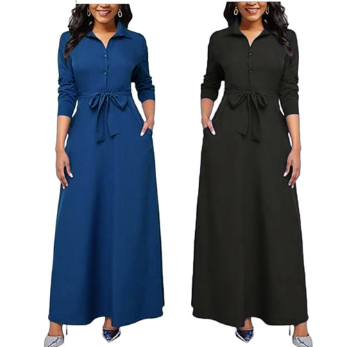 Maxi dress for women with chic shirt collar and belt at the waist Amarae
