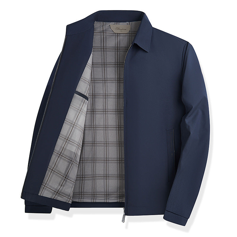 Men's lightweight transitional jacket with shirt collar, full-length zipper and checked lining Amarae