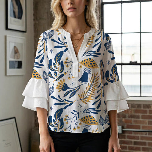 Women Elegant Top with Voluminous Puff Sleeves and Floral Print Amarae