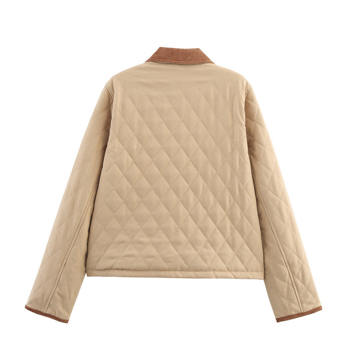 Quilted jacket for women with checkered collar and practical side pockets Lune London