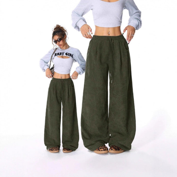Ladies Wide Cord Pants with High Elastic Waist and Drawstring Amarae