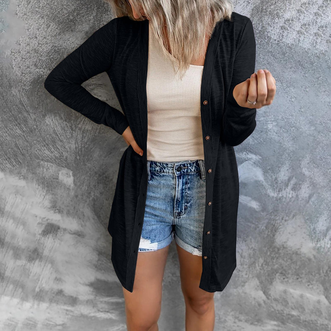 Ladies long cardigan with button placket and relaxed fit Lune London