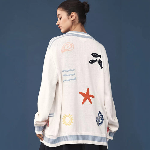 Knit jacket for women with marine patterns and relaxed fit Amarae