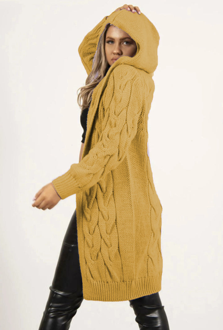 Women's knitted coat with hood and braided design Lune London