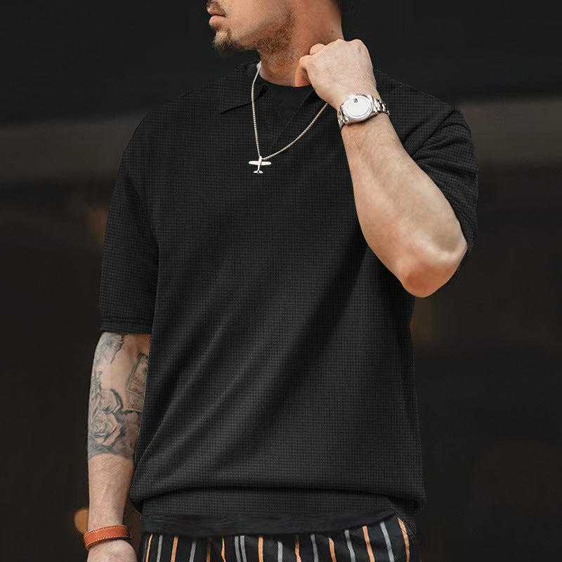 Men's short sleeve polo shirt with structured and modern design V neck Lune London