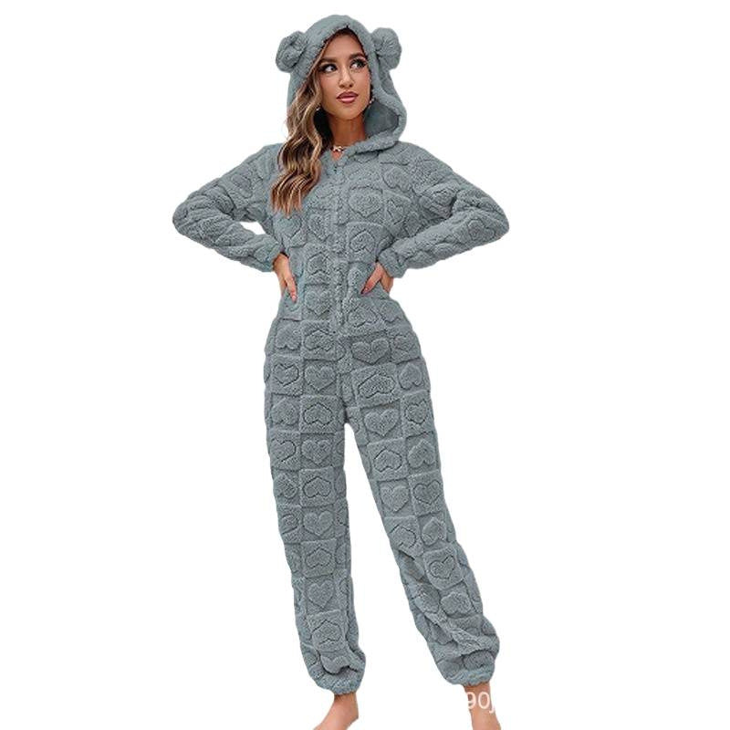 Women's Cozy Fleece Jumpsuit with Hood Lune London