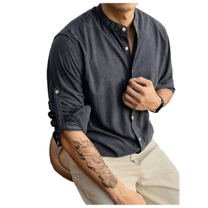 Men's high-collar shirt in fine striped fabric Lune London