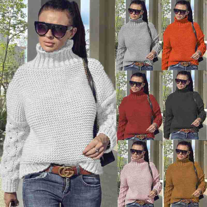 Knit sweater for women with high collar and structured sleeve design Lune London