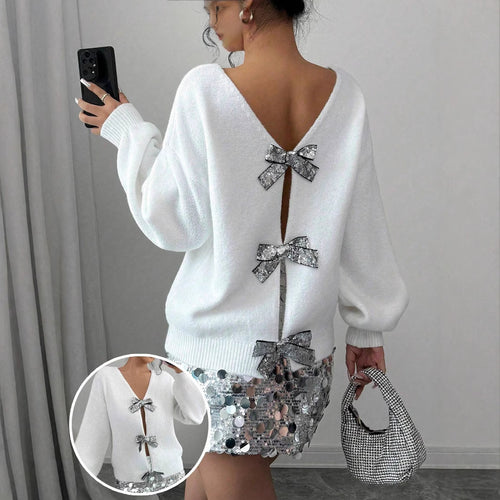 Women trendy knit sweater with luxurious bow details Amarae