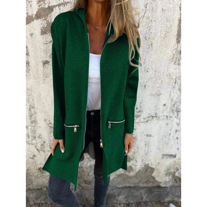 Women’s Hooded Long Cardigan with Full Zip and Decorative Pockets Amarae