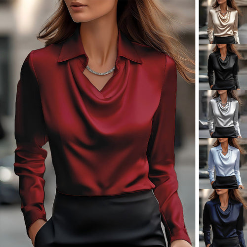 Women's Elegant Blouse with Asymmetrical Collar and Flowing Fall Amarae