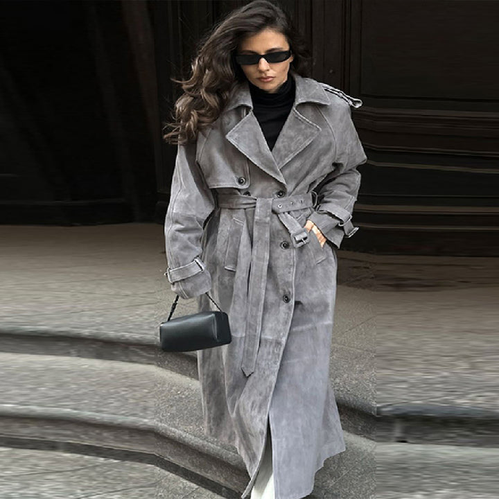 Ladies elegant long suede trench coat Lune London