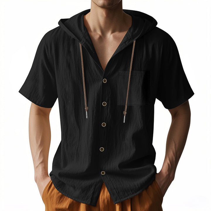 Casual short-sleeved shirt for men with hood and button placket Lune London