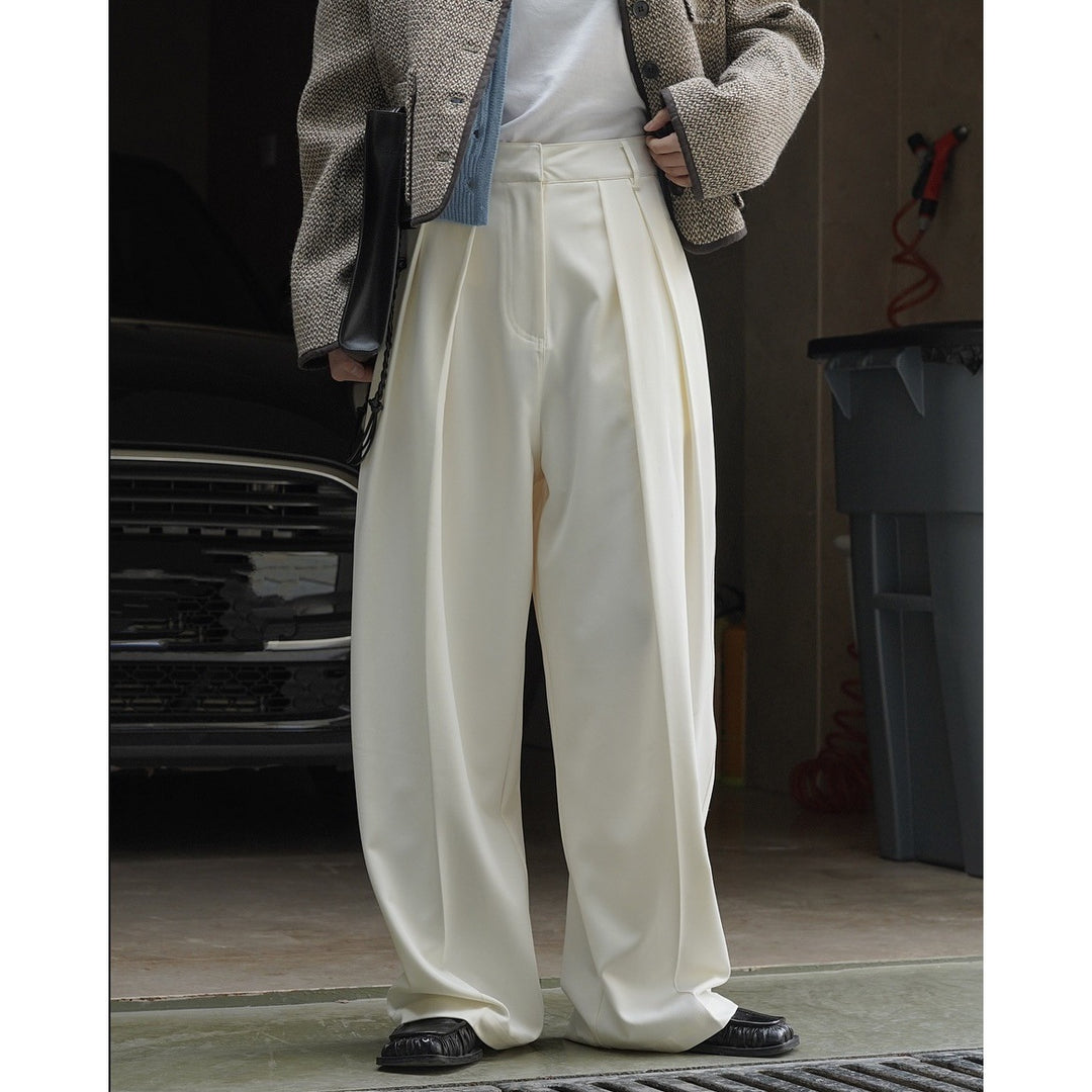 Women Wide High-Waisted Palazzo Trousers with Double Pleat and Flowing Satin Look Amarae