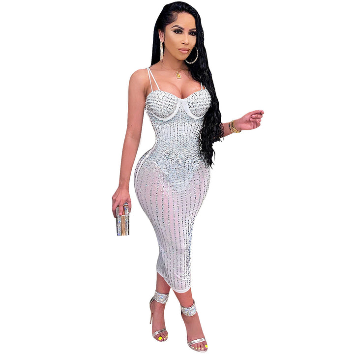 Fitted dress for women with rhinestone embellishment Lune London