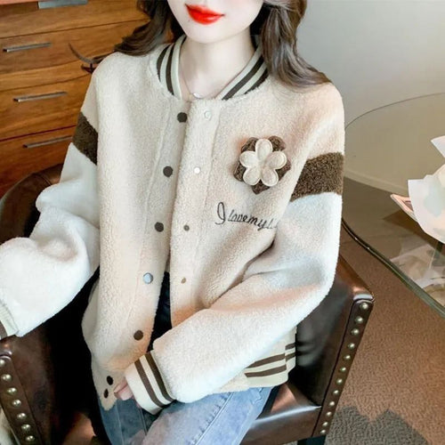 Veste universitaire pour femme élégante et chaude avec fermeture à boutons et décor floral Chic & Stil
