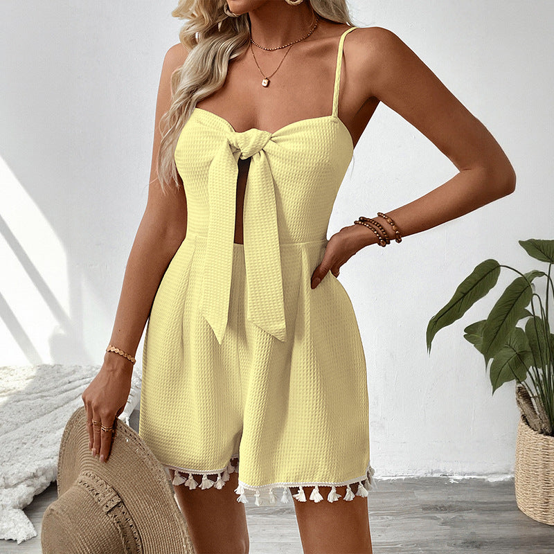 Waffle knit set for women with front bow detail Lune London